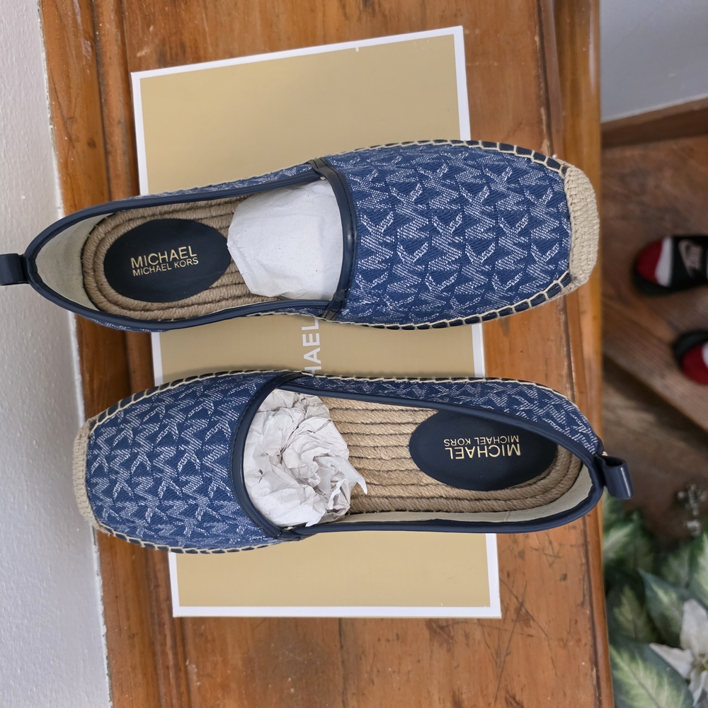 Michael Kors Lenny Logo Jacquard Slip-On Espadrille In Denim/Navy Size 6.5M - Picture 8 of 11